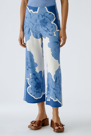 Oui Wide Leg Floral Print Trousers Blue White - MMJs Fashion