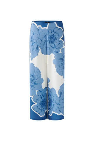 Oui Wide Leg Floral Print Trousers Blue White - MMJs Fashion