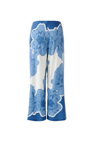 Oui Wide Leg Floral Print Trousers Blue White - MMJs Fashion