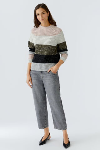 Oui Wide Stripe Jumper Pink Grey - MMJs Fashion
