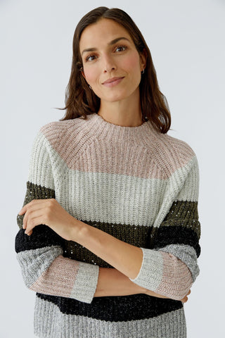 Oui Wide Stripe Jumper Pink Grey - MMJs Fashion