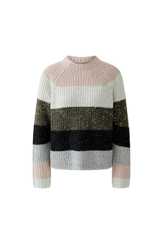 Oui Wide Stripe Jumper Pink Grey - MMJs Fashion