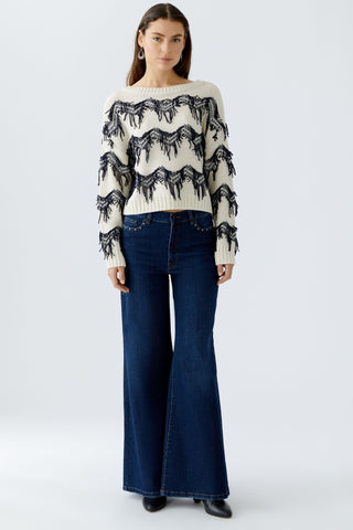 Oui Zig Zag Tassel Jumper Ivory Blue - MMJs Fashion