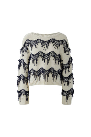 Oui Zig Zag Tassel Jumper Ivory Blue - MMJs Fashion