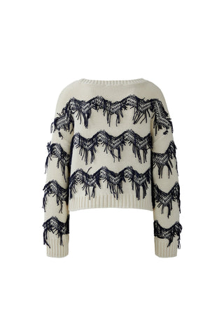 Oui Zig Zag Tassel Jumper Ivory Blue - MMJs Fashion