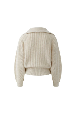 Oui Zip Neck Rib Knit Jumper Beige - MMJs Fashion