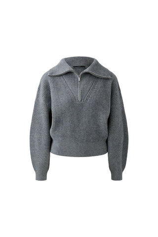 Oui Zip Neck Rib Knit Jumper Grey - MMJs Fashion