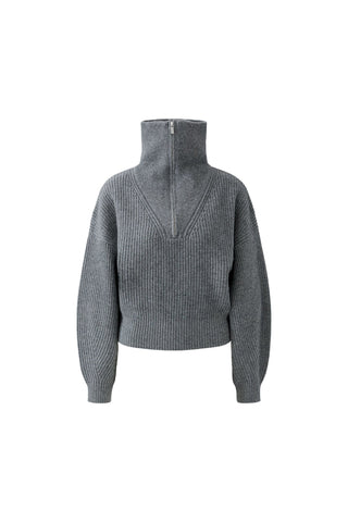 Oui Zip Neck Rib Knit Jumper Grey - MMJs Fashion