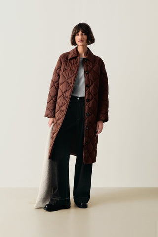 Part Two Below Knee Quilted Coat Brown Carine - MMJs Fashion