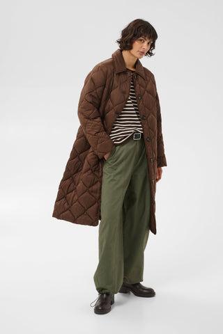 Part Two Below Knee Quilted Coat Brown Carine - MMJs Fashion