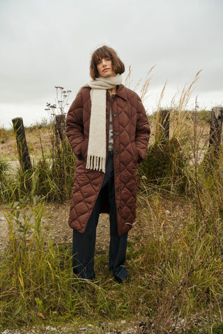 Part Two Below Knee Quilted Coat Brown Carine - MMJs Fashion