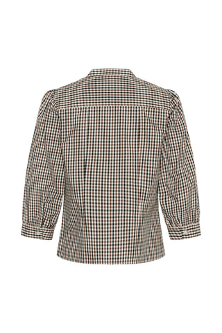 Part Two Check Puff Sleeve Blouse Brown Chinette - MMJs Fashion