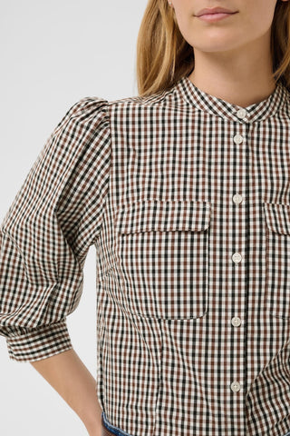 Part Two Check Puff Sleeve Blouse Brown Chinette - MMJs Fashion