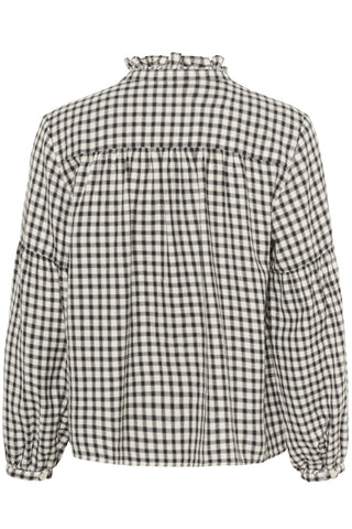 Part Two Checked Frill Neck Blouse Navy Blue Samilla - MMJs Fashion