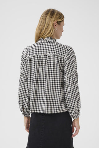 Part Two Checked Frill Neck Blouse Navy Blue Samilla - MMJs Fashion