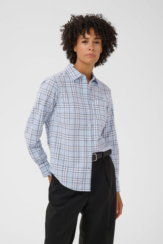 Part Two Checked Shirt Pale Blue Yana - MMJs Fashion
