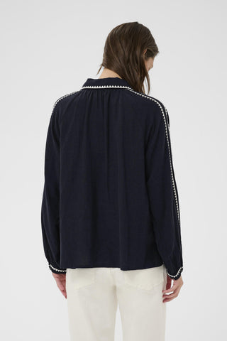 Part Two Contrast Trim Blouse Navy Blue Aimy - MMJs Fashion