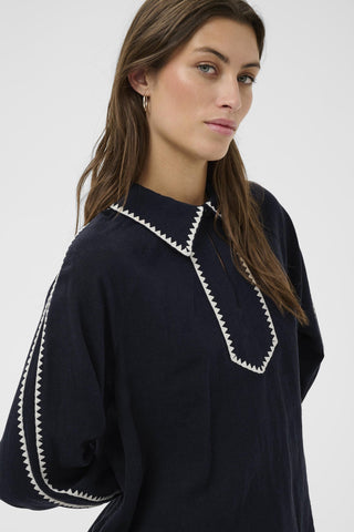 Part Two Contrast Trim Blouse Navy Blue Aimy - MMJs Fashion