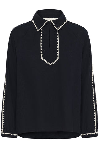 Part Two Contrast Trim Blouse Navy Blue Aimy - MMJs Fashion