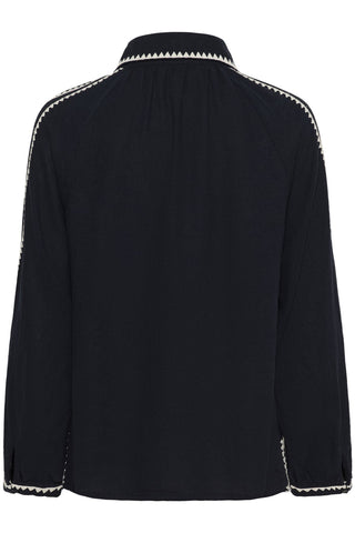 Part Two Contrast Trim Blouse Navy Blue Aimy - MMJs Fashion