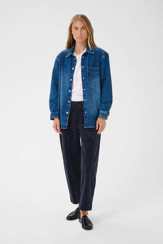Part Two Corduroy Cropped Trousers Dark Navy Netta - MMJs Fashion