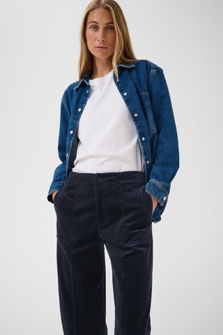 Part Two Corduroy Cropped Trousers Dark Navy Netta - MMJs Fashion