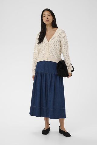Part Two Dot Print Cardigan Navy Blue Ivory Anessa - MMJs Fashion