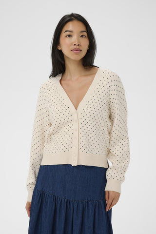 Part Two Dot Print Cardigan Navy Blue Ivory Anessa - MMJs Fashion