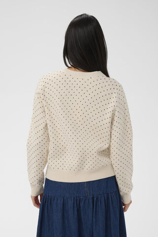 Part Two Dot Print Cardigan Navy Blue Ivory Anessa - MMJs Fashion