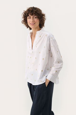 Part Two Embroidered Blouse White Gold Natale - MMJs Fashion
