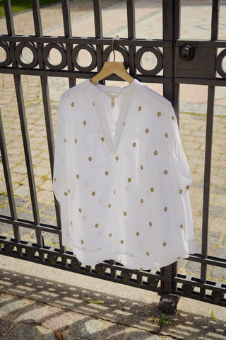 Part Two Embroidered Blouse White Gold Natale - MMJs Fashion