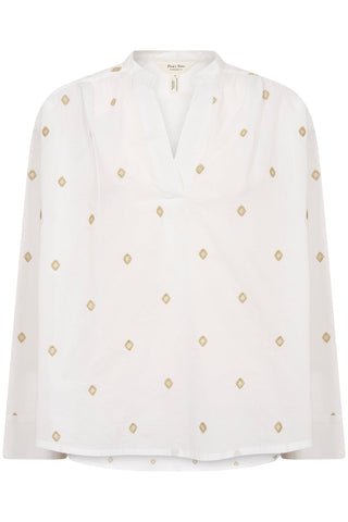 Part Two Embroidered Blouse White Gold Natale - MMJs Fashion