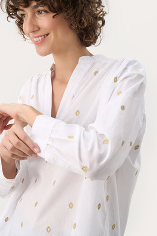 Part Two Embroidered Blouse White Gold Natale - MMJs Fashion