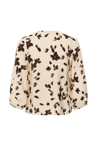Part Two Feather Flower Print Blouse Beige Brown Channie - MMJs Fashion