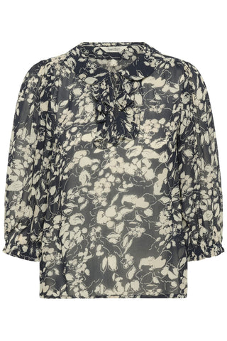 Part Two Floral Print Blouse Navy Blue Alvia - MMJs Fashion