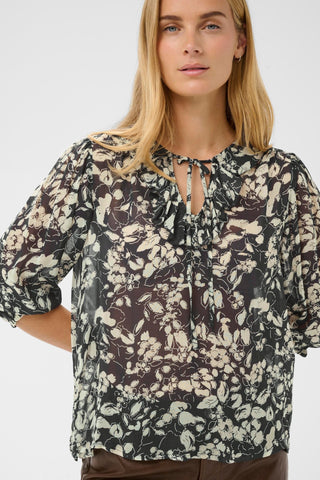 Part Two Floral Print Blouse Navy Blue Alvia - MMJs Fashion