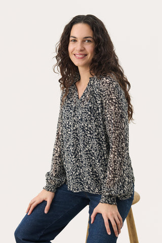Part Two Floral Print Blouse Navy Blue Kelsia - MMJs Fashion