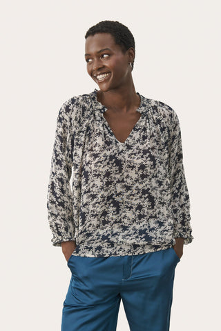 Part Two Floral Print Top Navy Blue Elsia - MMJs Fashion