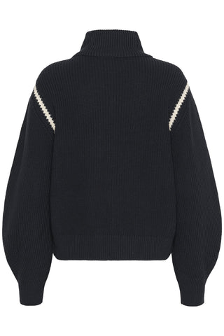 Part Two Funnel Neck Zipped Cardigan Navy Blue Semra - MMJs Fashion