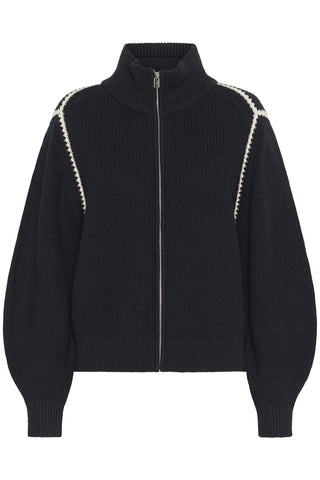 Part Two Funnel Neck Zipped Cardigan Navy Blue Semra - MMJs Fashion