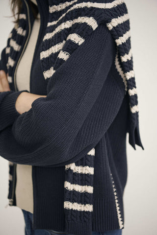 Part Two Funnel Neck Zipped Cardigan Navy Blue Semra - MMJs Fashion