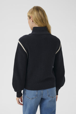 Part Two Funnel Neck Zipped Cardigan Navy Blue Semra - MMJs Fashion