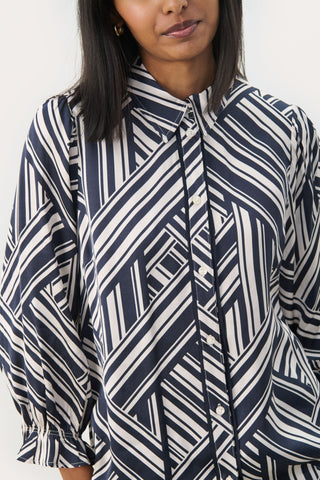 Part Two Graphic Stripe Blouse Blue Nevine - MMJs Fashion