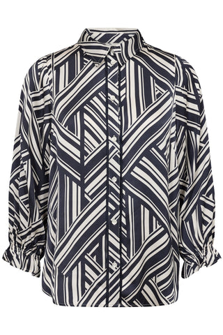 Part Two Graphic Stripe Blouse Blue Nevine - MMJs Fashion