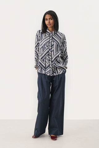 Part Two Graphic Stripe Blouse Blue Nevine - MMJs Fashion