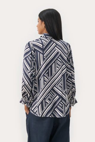 Part Two Graphic Stripe Blouse Blue Nevine - MMJs Fashion