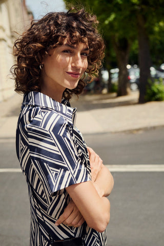 Part Two Graphic Stripe Dress Blue Nuka - MMJs Fashion