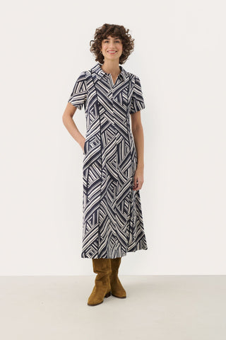 Part Two Graphic Stripe Dress Blue Nuka - MMJs Fashion