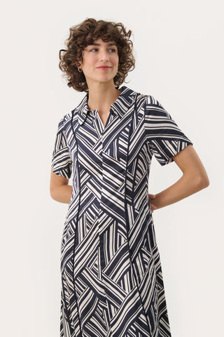 Part Two Graphic Stripe Dress Blue Nuka - MMJs Fashion