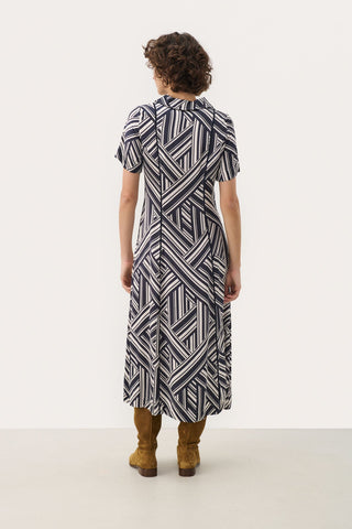 Part Two Graphic Stripe Dress Blue Nuka - MMJs Fashion